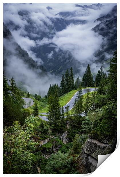 Beautiful view over the mountains and fir trees in the Austrian Alps Print by Erik Lattwein