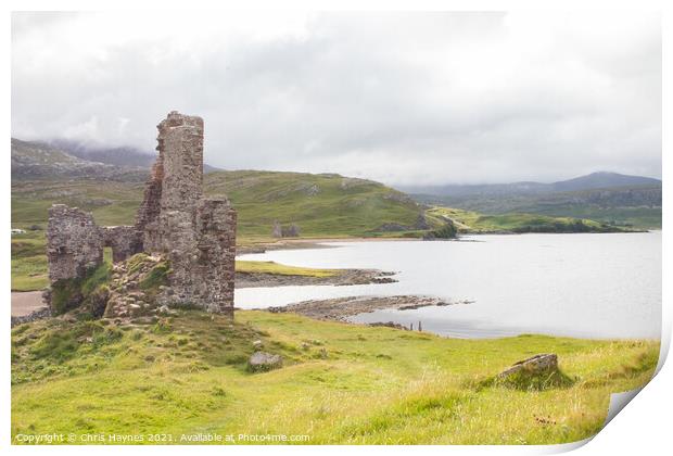 Ardvreck Castle and Calda House Print by Chris Haynes