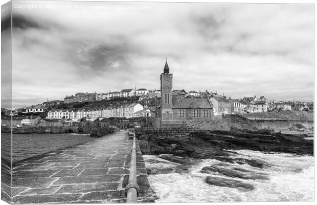 Porthleven Clock tower, Canvas Print by kathy white