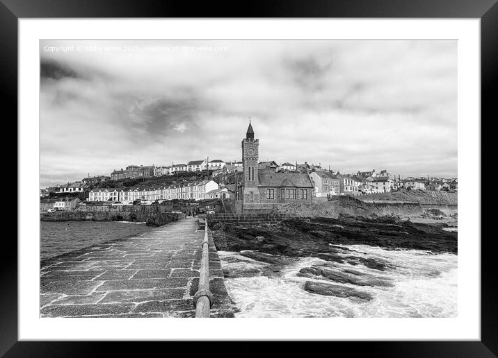 Porthleven Clock tower, Framed Mounted Print by kathy white