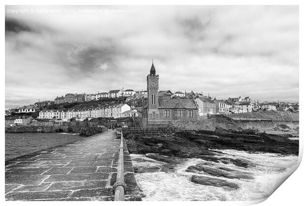 Porthleven Clock tower, Print by kathy white
