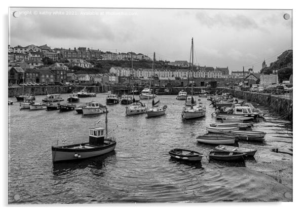 Porthleven Harbour Cornwall with fishing boats Acrylic by kathy white