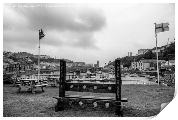 Porthleven Harbour Cornwall,stocks Print by kathy white