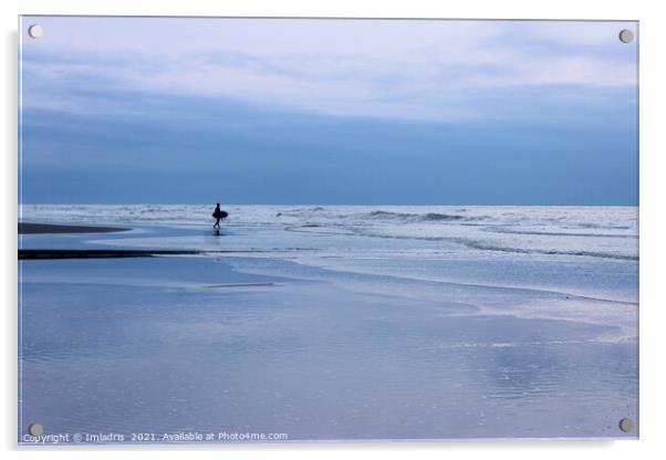 Minimalist Surfer on Pastel Sea Acrylic by Imladris 