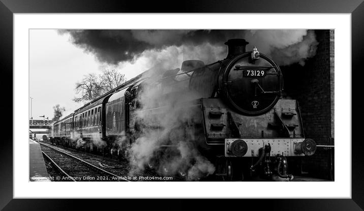 Steam Train in Mono Framed Mounted Print by Anthony Dillon