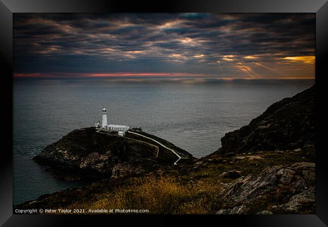 South Stack Lighthouse at Sunset Framed Print by Peter Taylor