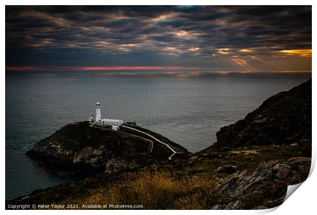 South Stack Lighthouse at Sunset Print by Peter Taylor