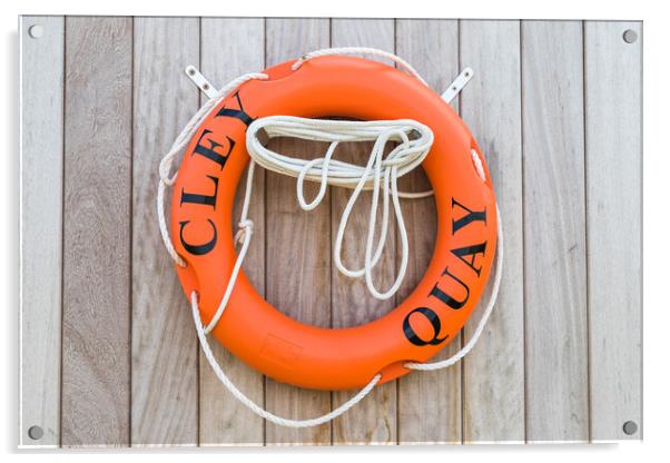 Life buoy at Cley Quay Acrylic by Jason Wells