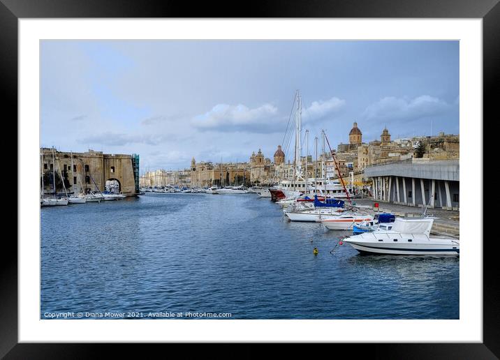 The Grand Harbour and city Malta Framed Mounted Print by Diana Mower