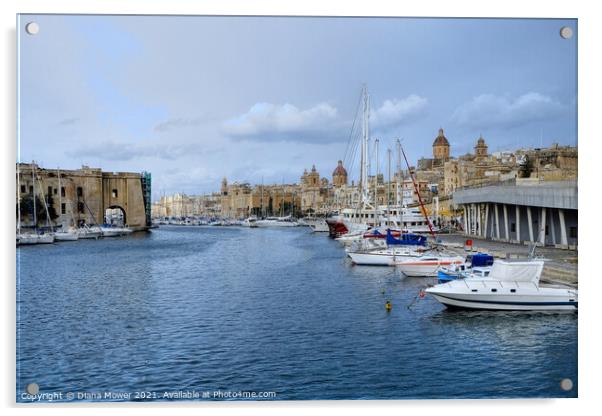 The Grand Harbour and city Malta Acrylic by Diana Mower