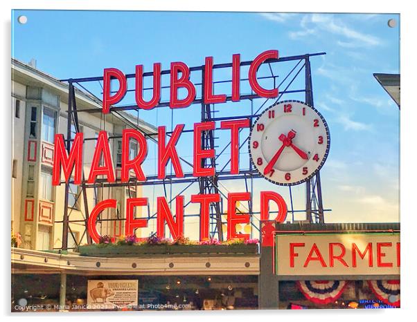 Pike Place Market Sign in Seattle Acrylic by Maria Janicki