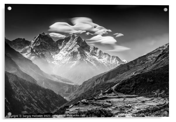 Sagarmatha National Park in the Nepal Himalaya. Acrylic by Sergey Fedoskin
