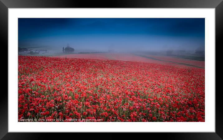 Poppies in the mist  Framed Mounted Print by chris pearce