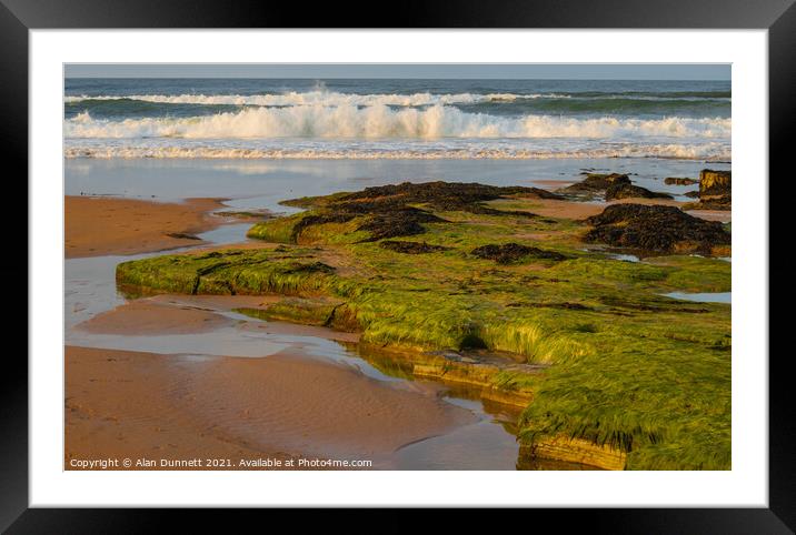 Falling sun and incoming tide Framed Mounted Print by Alan Dunnett