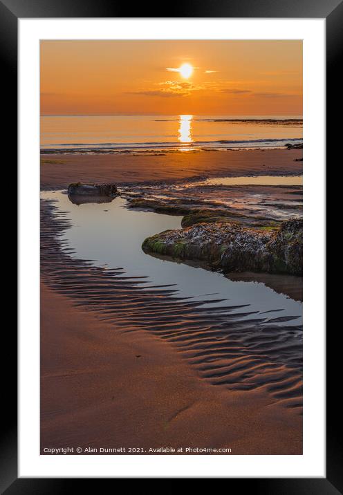 Sunrise and shadows on Embleton Beach, Northumbria Framed Mounted Print by Alan Dunnett