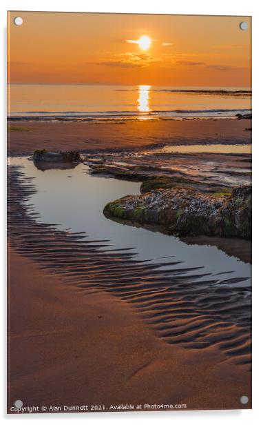 Sunrise and shadows on Embleton Beach, Northumbria Acrylic by Alan Dunnett