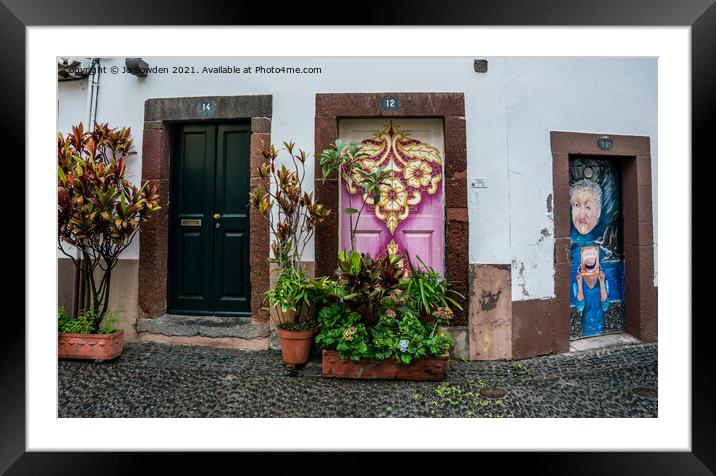 Funchal Doors, Madeira Framed Mounted Print by Jo Sowden