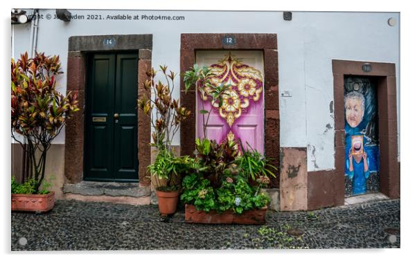 Funchal Doors, Madeira Acrylic by Jo Sowden