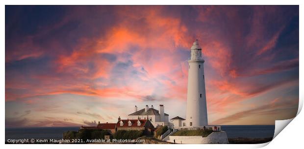 Majestic Sunset at St Marys Lighthouse Print by Kevin Maughan