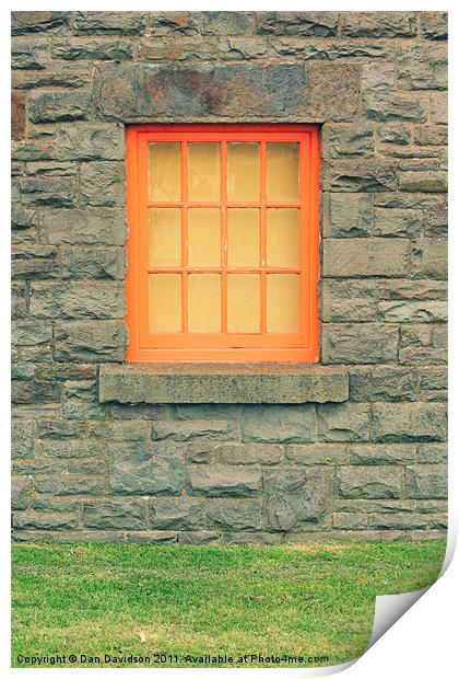 Stone hut orange window Print by Dan Davidson