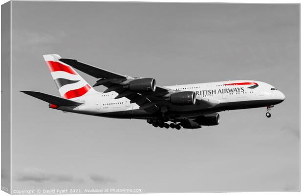 British Airways Airbus A380               Canvas Print by David Pyatt