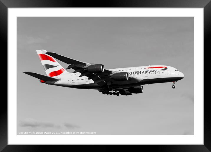 British Airways Airbus A380               Framed Mounted Print by David Pyatt