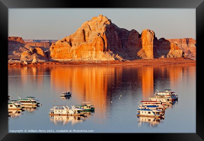 Castle Rock Wahweap Bay Marina House Boats Lake Powell Glen Cany Framed Print by William Perry