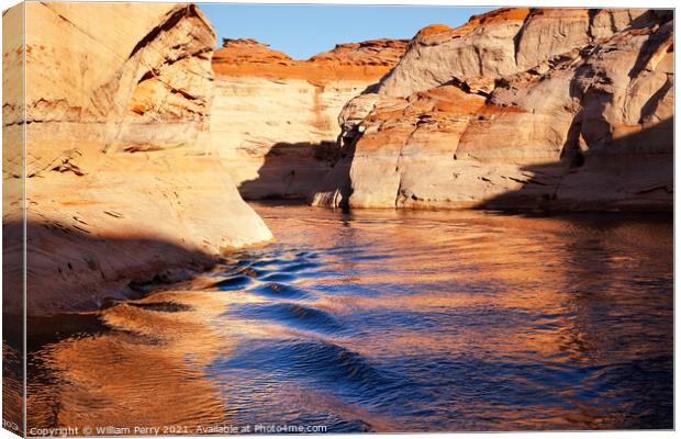 Orange Antelope Canyon Blue Water Reflection Lake Powell Arizona Canvas Print by William Perry