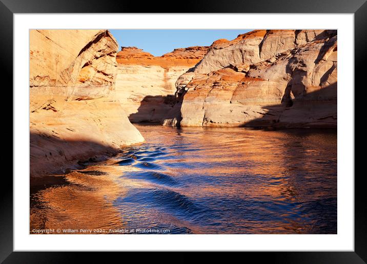 Orange Antelope Canyon Blue Water Reflection Lake Powell Arizona Framed Mounted Print by William Perry