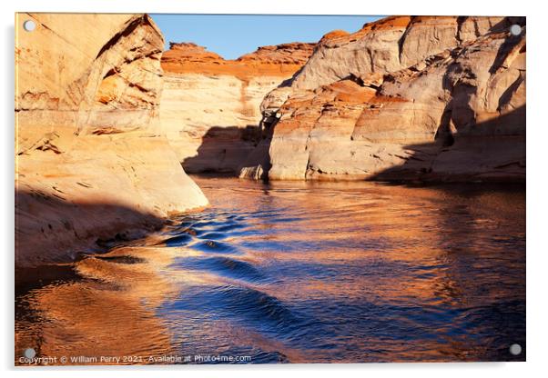 Orange Antelope Canyon Blue Water Reflection Lake Powell Arizona Acrylic by William Perry