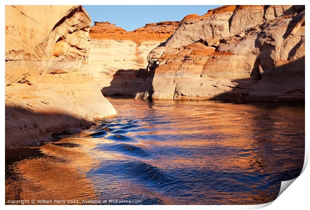 Orange Antelope Canyon Blue Water Reflection Lake Powell Arizona Print by William Perry