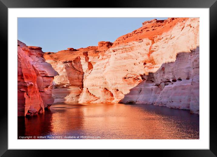 Orange Pink Antelope Canyon Reflection Lake Powell Arizona Framed Mounted Print by William Perry
