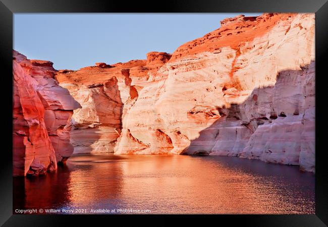 Orange Pink Antelope Canyon Reflection Lake Powell Arizona Framed Print by William Perry