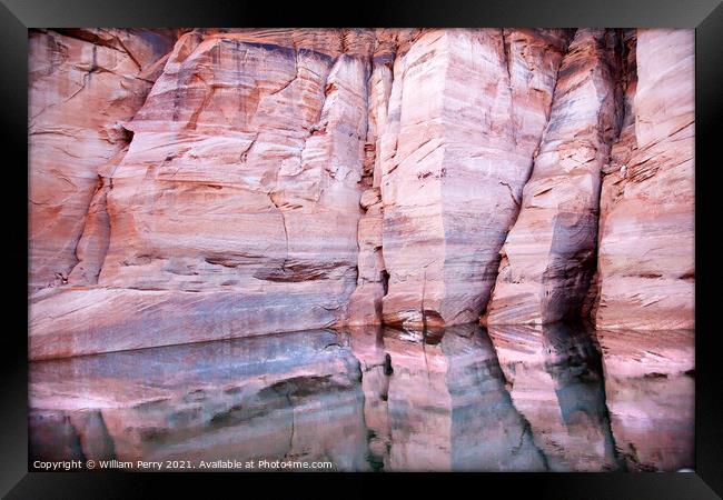 Pink Walls Antelope Slot Canyon Reflection Lake Powell Arizona Framed Print by William Perry