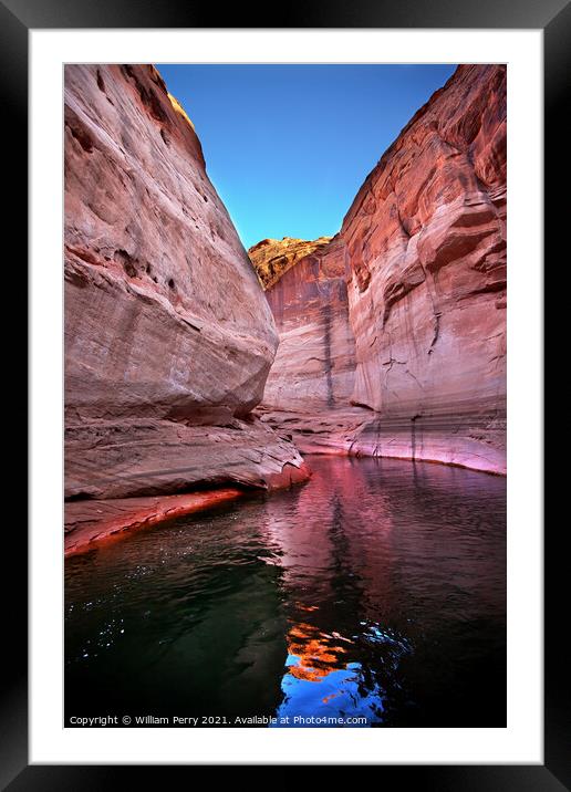 Pink Antelope Slot Canyon Reflection Lake Powell Arizona Framed Mounted Print by William Perry