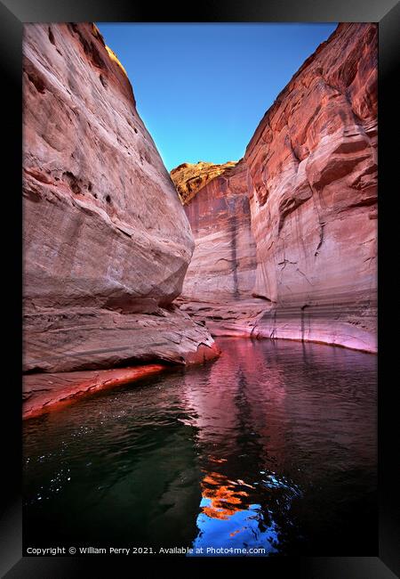 Pink Antelope Slot Canyon Reflection Lake Powell Arizona Framed Print by William Perry