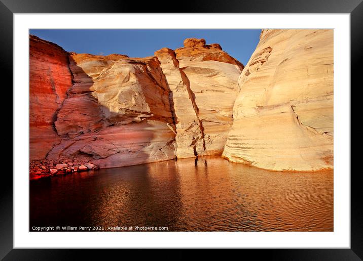 Orange Pink Antelope Canyon Reflection Lake Powell Arizona Framed Mounted Print by William Perry