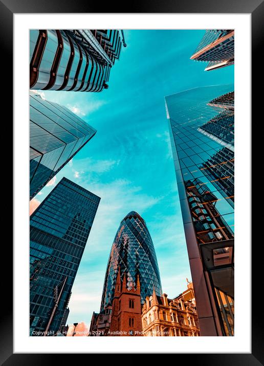 The Gherkin, Lloyds, The Scalpel, Leadenhall and Willis Buildings, City of London Framed Mounted Print by Hiran Perera