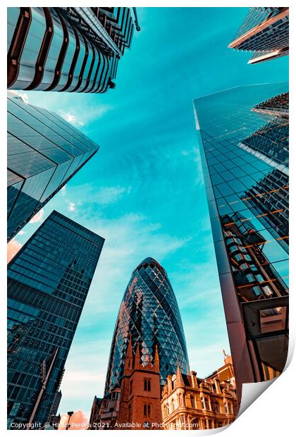 The Gherkin, Lloyds, The Scalpel, Leadenhall and Willis Buildings, City of London Print by Hiran Perera
