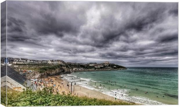 Stormy Newquay Beach Cornwall  Canvas Print by Ollie Hully