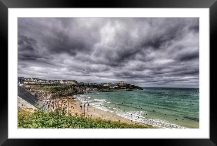 Stormy Newquay Beach Cornwall  Framed Mounted Print by Ollie Hully