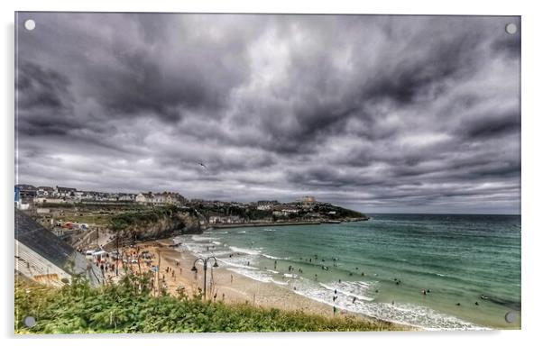 Stormy Newquay Beach Cornwall  Acrylic by Ollie Hully