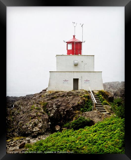 Amphitrite Point lighthouse in Canada Framed Print by Maria Janicki