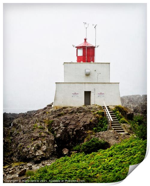 Amphitrite Point lighthouse in Canada Print by Maria Janicki
