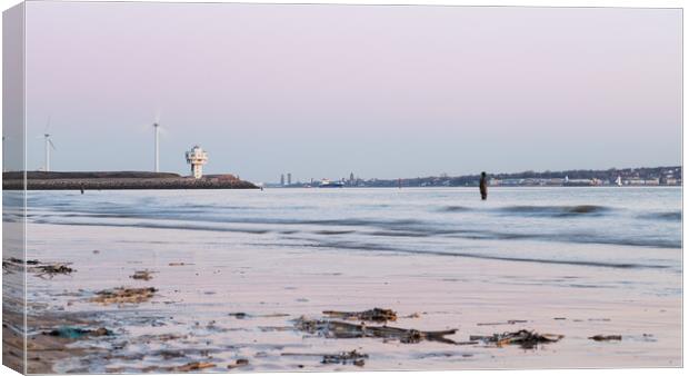 Iron Man watches a boat exiting the Mersey Canvas Print by Jason Wells