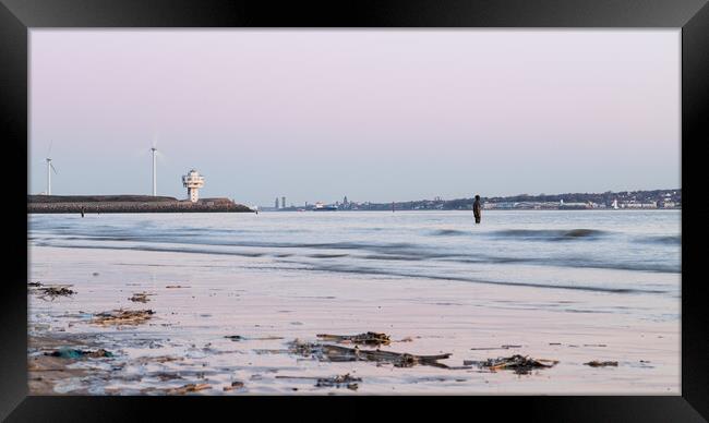 Iron Man watches a boat exiting the Mersey Framed Print by Jason Wells