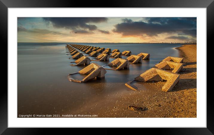 Breakwater on the Wirral Framed Mounted Print by Marcia Reay