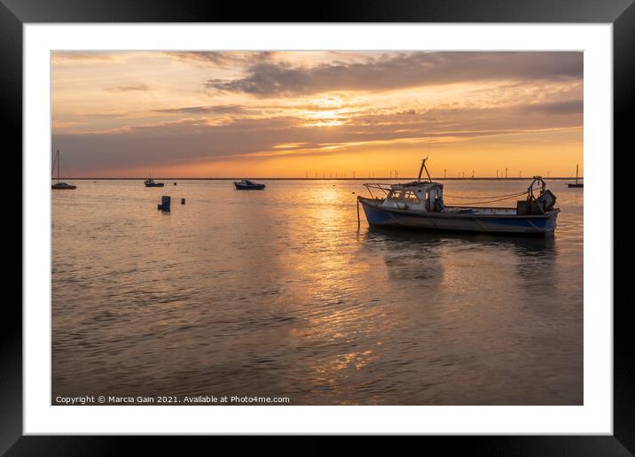 sunset boats Framed Mounted Print by Marcia Reay