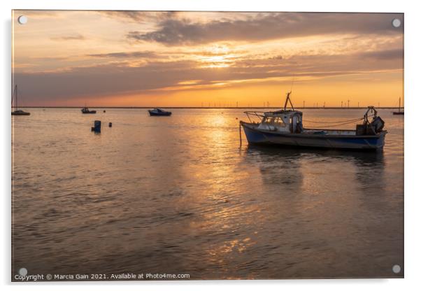 sunset boats Acrylic by Marcia Reay