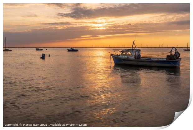 sunset boats Print by Marcia Reay